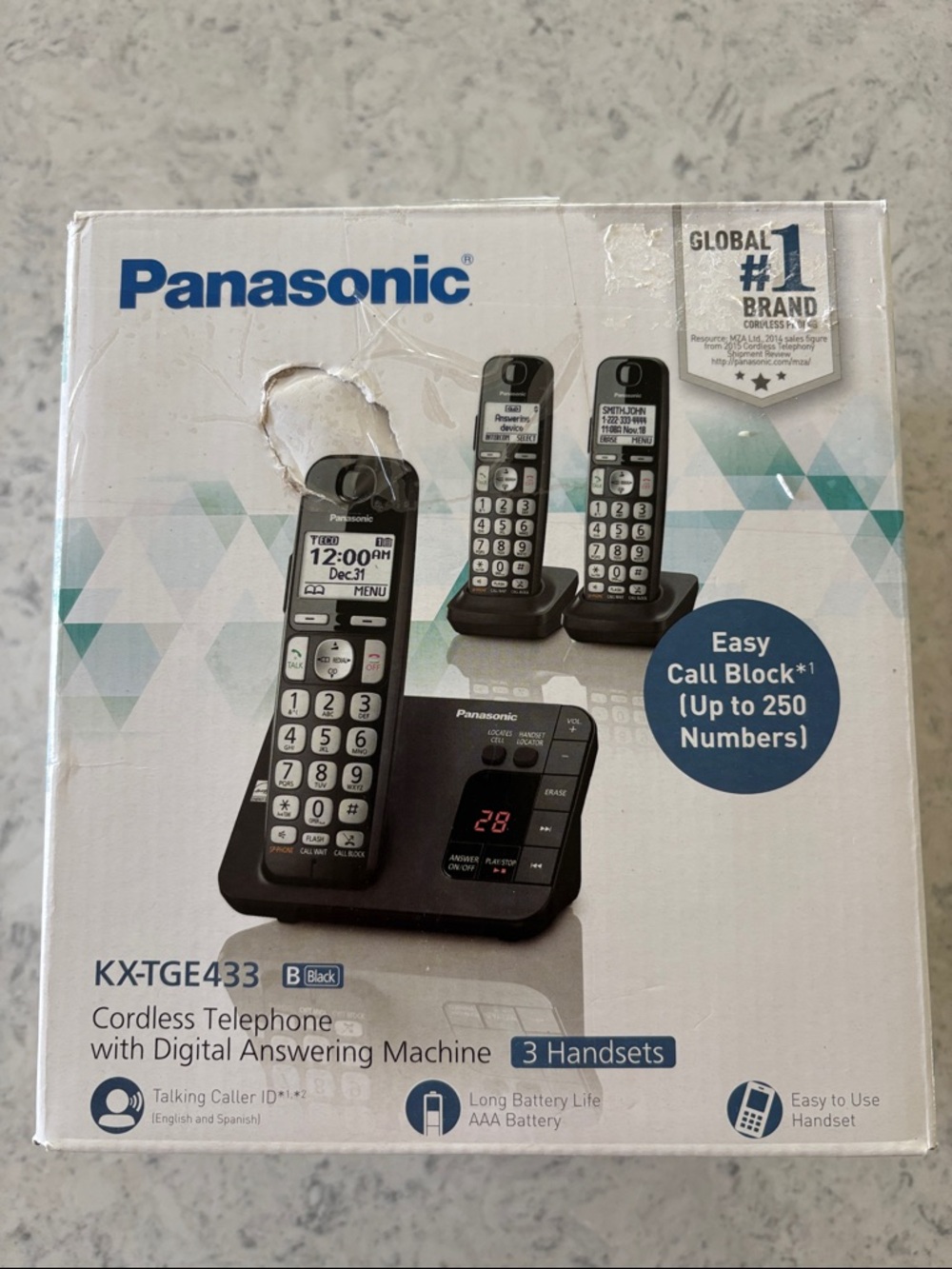 Panasonic KX-TGE433B DECT 6.0 Expandable Rechargeable Cordless Home Phone NEW